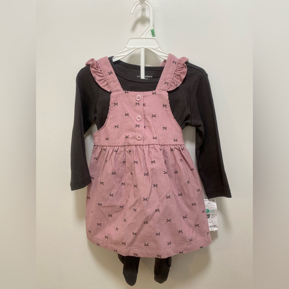Carter’s Pink Corduroy Pinafore Dress 3 Piece Set